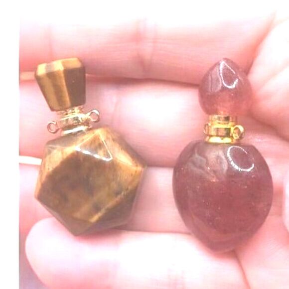 Mini Perfume Bottles - Your Choice of Tiger Eye or Strawberry Quartz - Picture 2 of 5